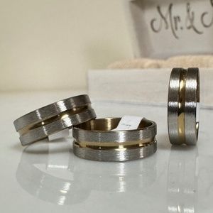 (New) Stainless Steel Two-Tone Flat with Center Accent Groove Ring Size 8.5